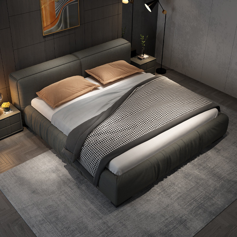 Nordic Grey Master Bedroom Style Free Wash Tech Cloth Art Soft Bag Bed Extremely Minimalist Modern Double Storage Wedding Bed Furniture