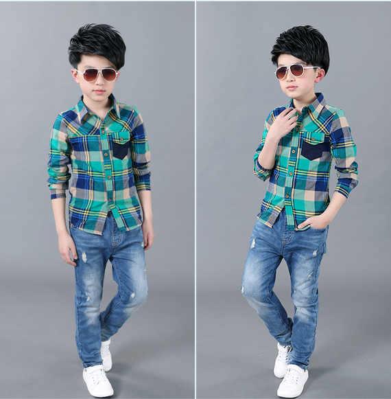 Áo sơ mi kẻ sọc 6 trẻ em 7 áo 8 tay dài 9 bé trai 10 bé trai cotton 5 áo 4 phiên bản Hàn Quốc 15 tuổi 12 áo sơ mi hàn quốc