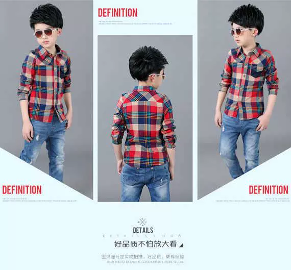Áo sơ mi kẻ sọc 6 trẻ em 7 áo 8 tay dài 9 bé trai 10 bé trai cotton 5 áo 4 phiên bản Hàn Quốc 15 tuổi 12 size áo sơ mi nam