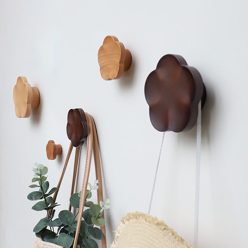 Household solid wood hook strong pocket viscose without punching hook creative Nordic wooden hanging frame wall