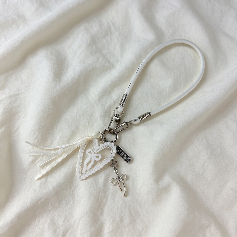 Mobile Phone Chain for Girls, Beautiful Lace Heart Ccd Short Lanyard, Bag Phone Chain, Keychain Accessories