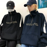 Phiên bản Hàn Quốc của ulzzang Harajuku bf gió retro dây kéo khâu cổ cao cộng với áo len nhung lỏng áo sinh viên hoang dã