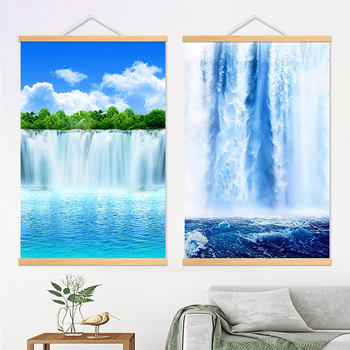 Waterfall hanging painting, flowing water, feng shui, fortune, living room, entrance, landscape, simple modern decorative painting