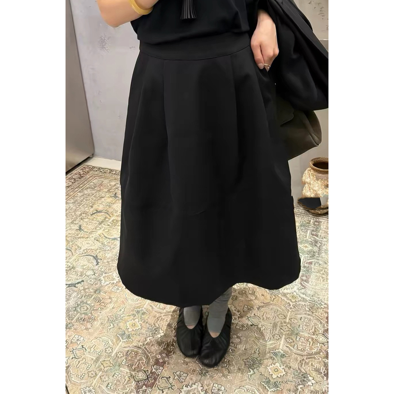 9.15/ "Hepburn Black" Bl Brand Autumn and Winter Collection ~ Wool Blend, Elegant and High-End Pleated A-Line Black Skirt