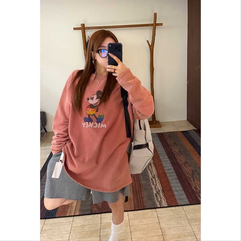 8.24/ "Different Style of Dyed Sweatshirt" Northeastern Boss Lady ~ High Weight Mickey Cartoon Crew Neck Long Sleeve