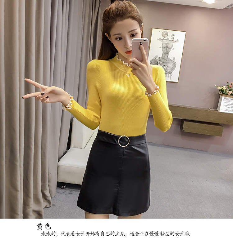 2018 mùa thu mới hoang dã bằng gỗ cổ tròn tay áo dài chạm đáy áo len nữ ngắn đoạn sinh viên áo len mỏng thủy triều thời trang nữ cao cấp