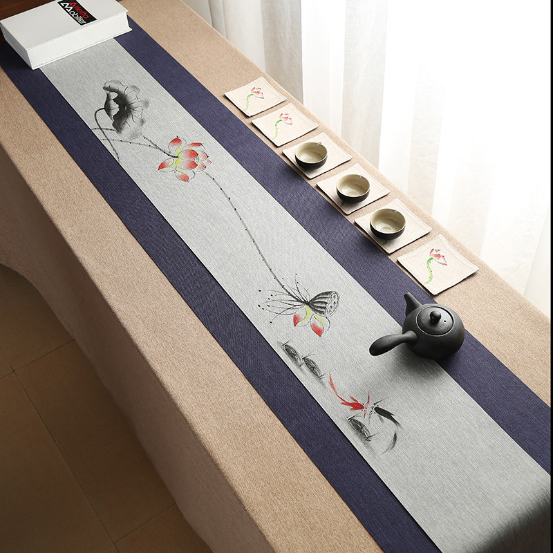 Waterproof tableflag hand-painted Chinese style classical tea seat long strip tea table cushion tea flag size customization