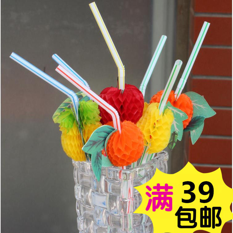 Cocktail Beverage Decoration Fireworks Umbrella 3D Solid Fruit Straw Color Party Gathering 50 Clothes