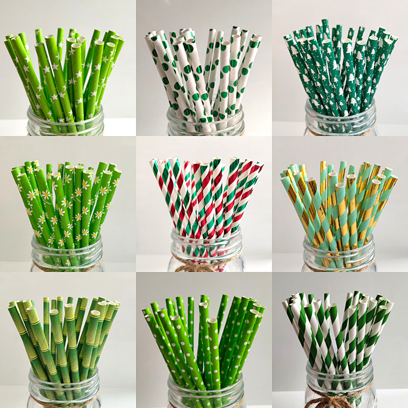 Paper straws Disposable party decoration color green beverage juice paper straws 100 pcs