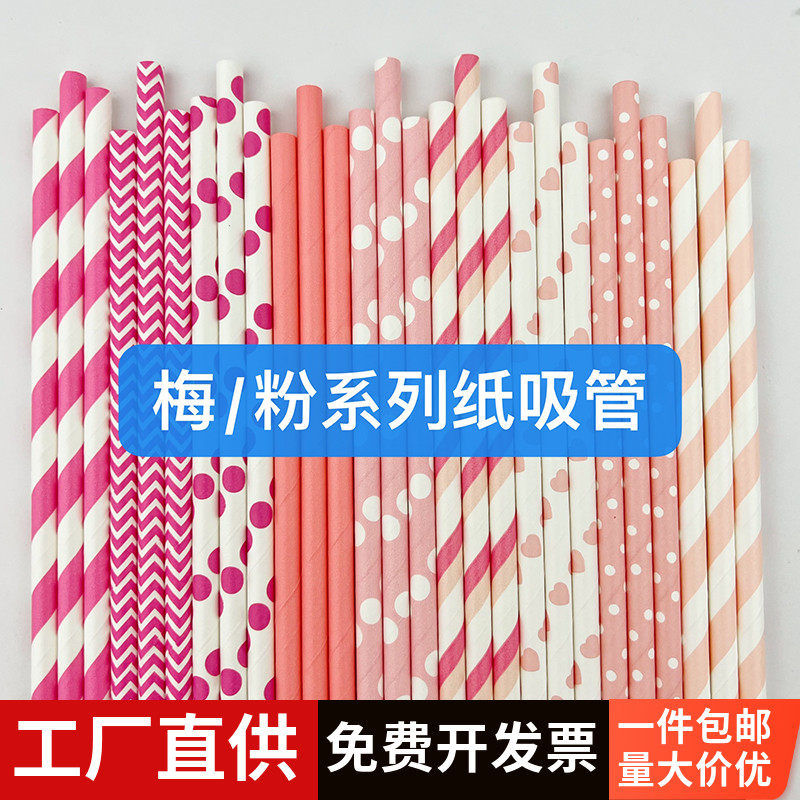 Degradable Paper Straws Dessert Table Beverage Pastry Decoration Princess Dream Pink Theme Paper Straws 100 Pieces
