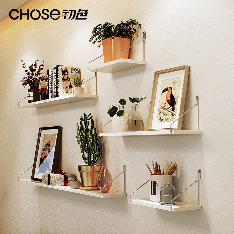 Solid wood wall shelf punch-free hanging wall Living room TV wall decoration Bedroom wall bookshelf word partition