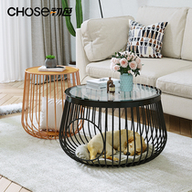 Nordic simple tea table Living room creative round small apartment Wrought iron household storage coffee table People and cats share coffee table