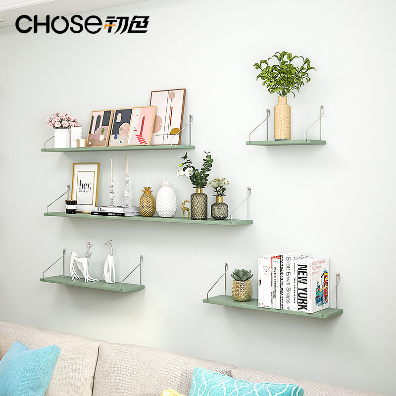 Nordic wall shelf solid wood living room TV box hanging wall wall bookshelf one word partition free punch