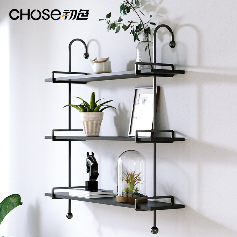Nordic wrought iron bookshelf wall shelf living room wall TV wall decoration partition wall multi-layer wall hanger