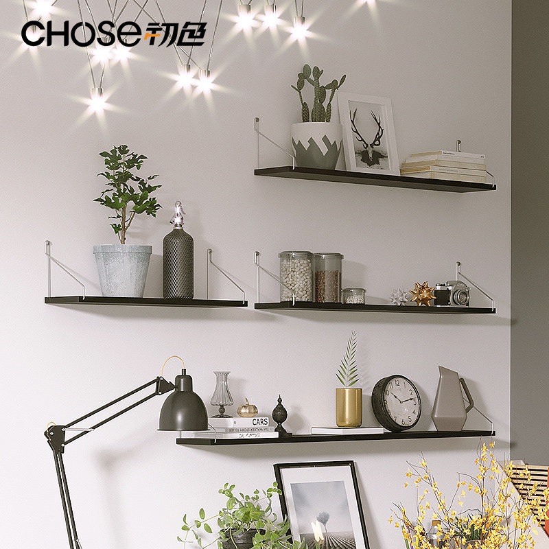 Wall-free wall wall wall hanging on Nordic TV box hanging wall decorated solid wooden bookframe one word partition