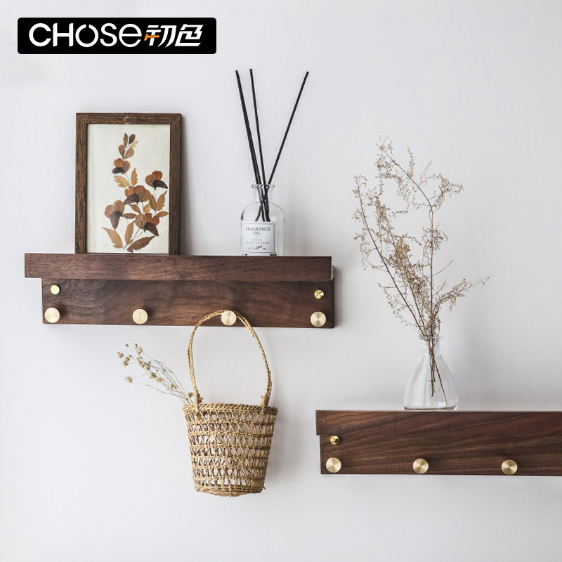 Nordic Solid Wood Hook Shelve Shelf Free Of Punch Partition Cloak Hood Hook Bedroom Creative Minimyo Metal Wall Hanging Hanger