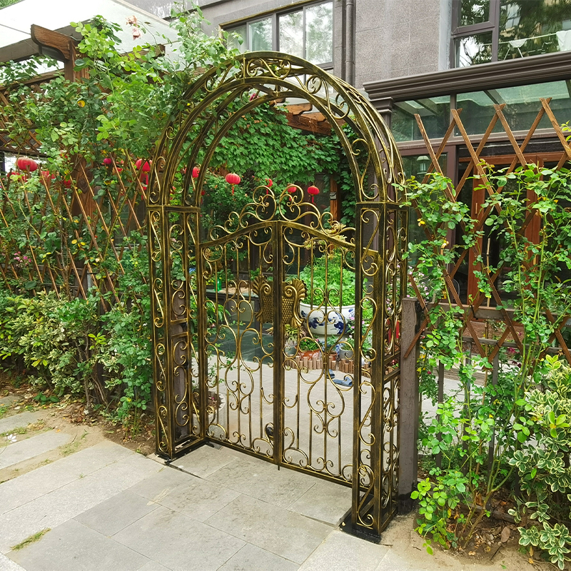 Garden Wrought Iron Arch, European-Style Courtyard Gate, Double-Door Yard Gate, Arched Gate, Outdoor Trellis, Attraction Entrance Gate