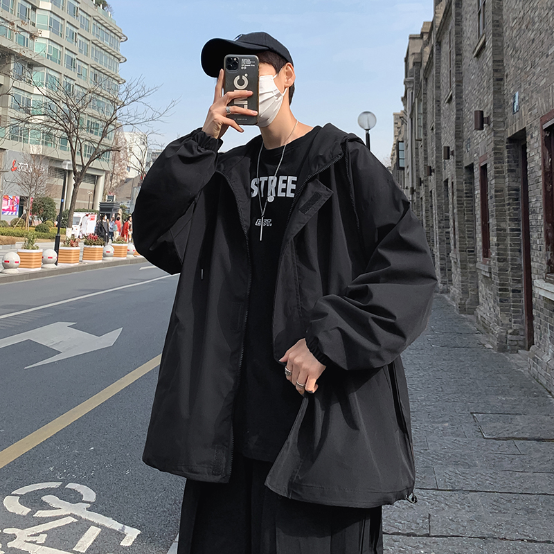 Windbreaker jacket male spring student gown Korean version trend loose ins Hong Kong style jacket hooded thin top clothes