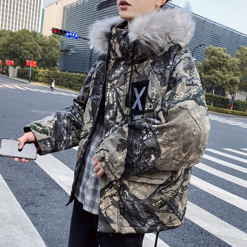 Mountain carved cotton clothing men tide brand 2020 new camouflage quilted jacket winter jacket tooling cotton wool collar couple handsome