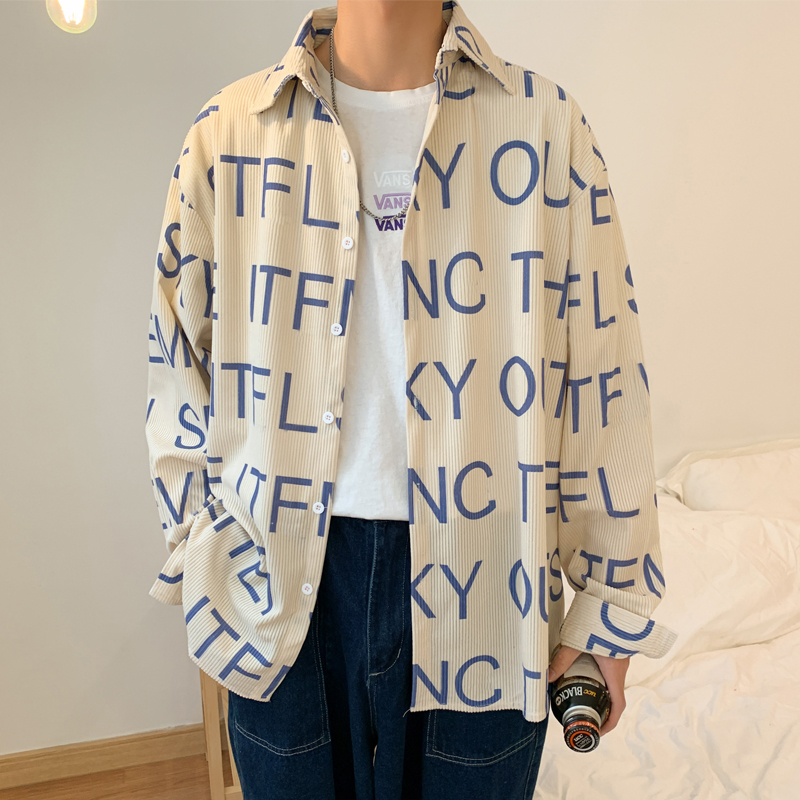 Net red very fairy shirt Male Hong Kong wind Japanese Ruffian handsome wild 2020 spring coat tide brand printed shirt long sleeve