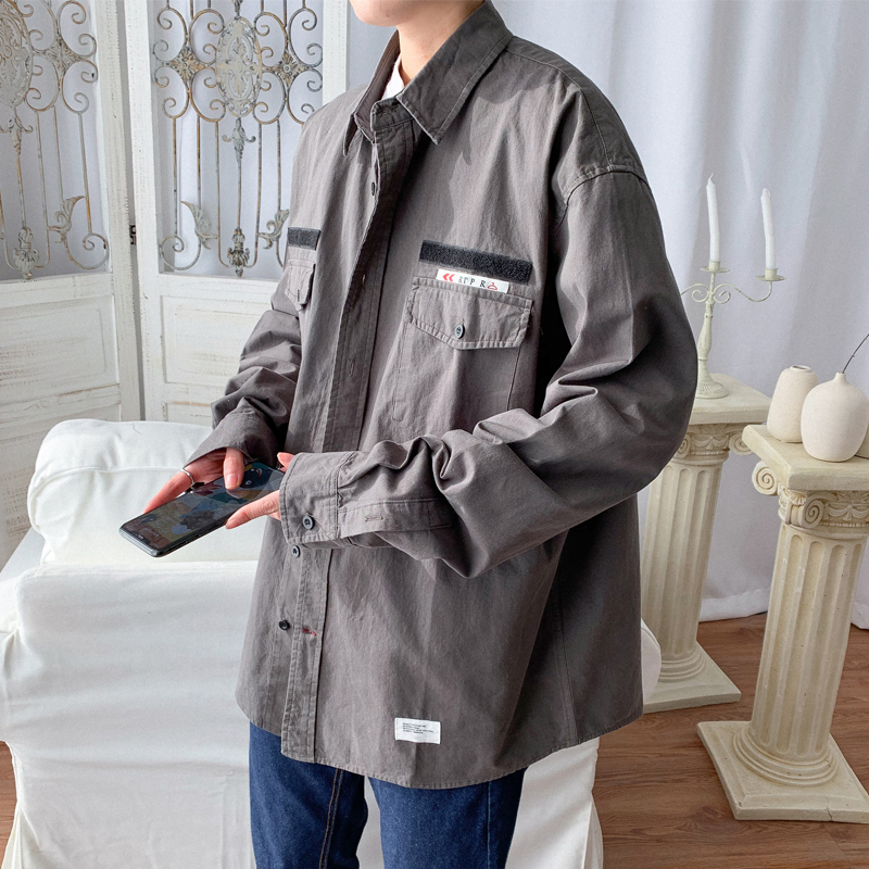 Shirt mens long sleeve Korean version of the trend spring and autumn tops loose casual handsome cotton inch clothes tooling shirt jacket