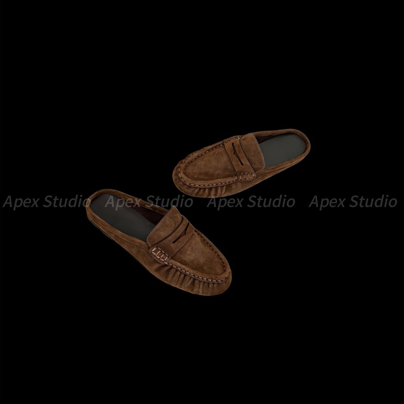 Apex Casual Style Suede Mules Women's Flat Round Toe Slip-On Pleated Handmade Suede Toe-Cap Sandals Apex Casual Style Suede Mules Women's Flat Round Toe Slip-On Pleated Handmade Suede Toe-Cap Sandals