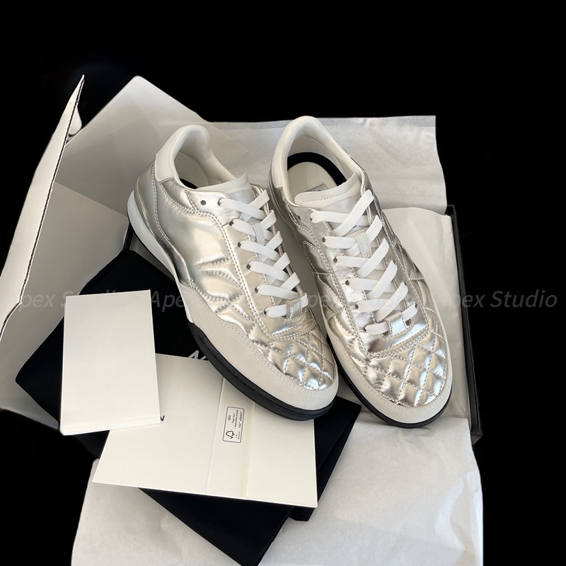 Apex Mirror Silver Champagne Gold Quilted Training Shoes Small Chanel Style Gradient Color Casual Sports Baseball Shoes Flat Women's Shoes
