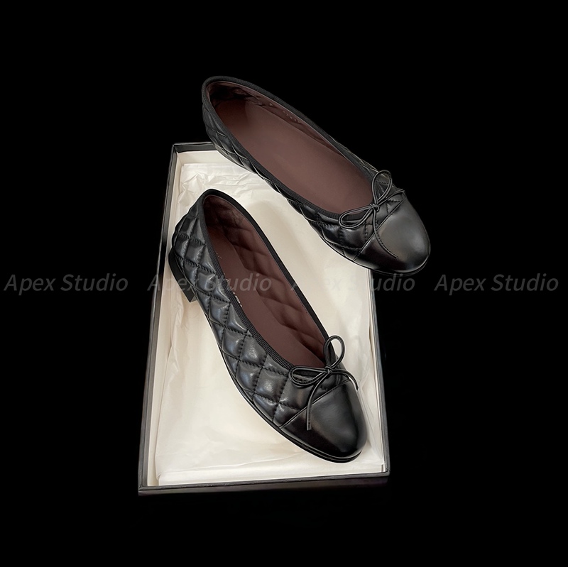 Apex Little Chanel Style 26Ss Classic Color-Block Bow Soft Ballet Shoes Sheepskin Flat Loafers with Diamond Pattern for Women