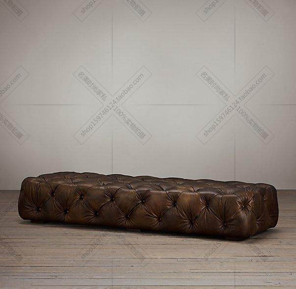 American retro leather sofa stool shopping mall clothing store European rectangular leather art fitting stool changing shoe stool rest stool