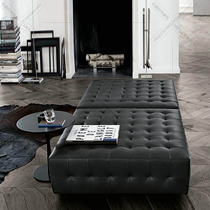 European leather shoe stool footstool shopping mall cloakroom American sofa stool leather art fitting stool black square stool