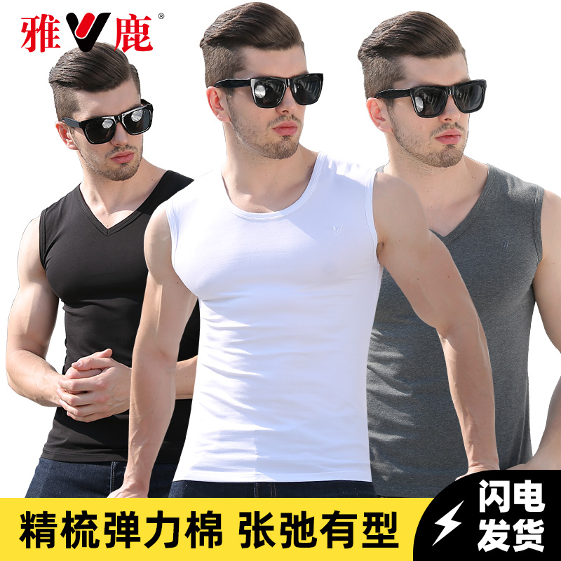 Yalu pure cotton men's vest wide shoulder sling hurdler thin section undershirt sports base summer fitness tide sleeveless I-word