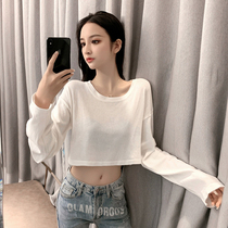 Knitted shirt Ice Silk 2021 new womens sunscreen clothing spring and autumn sunscreen pullover summer short navel top