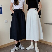 Overfitting wind skirt women 2021 summer new niche White Medium-length dress ins high waist slim umbrella skirt A- line dress