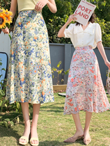 Skirt 2021 spring floral little man summer thin chiffon 150cm high waist long a-shaped oil painting skirt