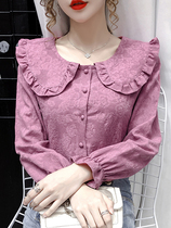 Baby collar shirt womens new style jacquard shirt 2021 spring loose slim single-breasted clothes