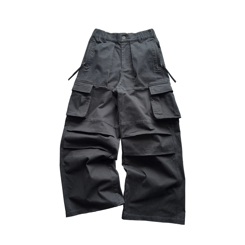 Fauncrew Three-Dimensional Multi-Pocket Loose Straight-Leg Baggy Washed Vintage Pleated Workwear Cargo Pants