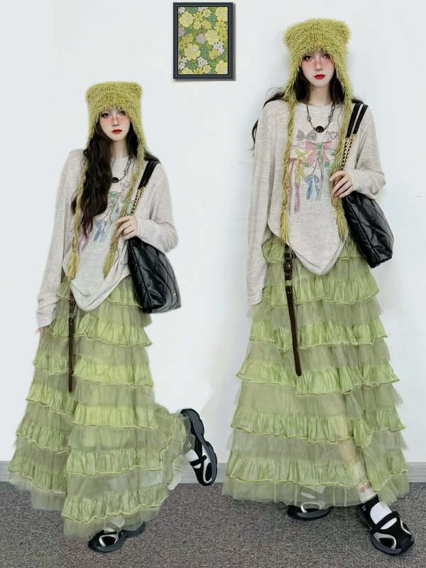 Peahunter Spring and Summer Retro Style Wizard of oz Forest Elf Layered Long Skirt