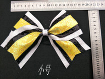 Flower ball cheerleading cheerleader competitive sports competition sparkling butterfly knot headgear emblared with yellow blue and white black