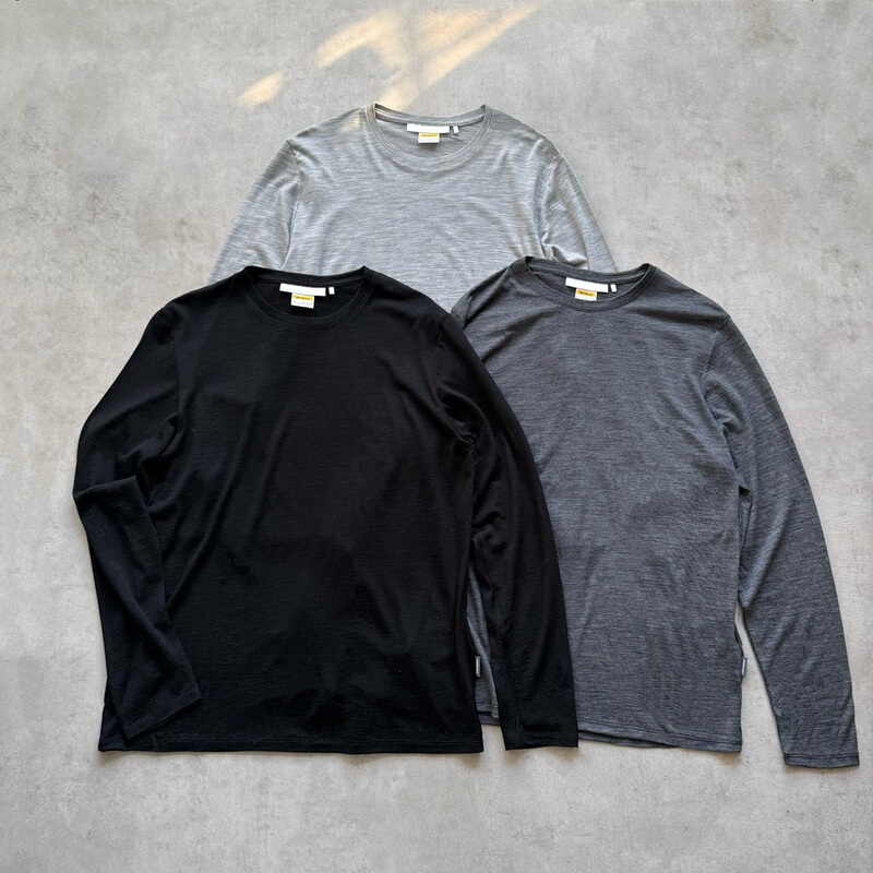 Iceb Merino Wool Round Neck Long Sleeve Simple Casual T-Shirt for Men and Women Solid Color Loose Versatile Base Shirt Top