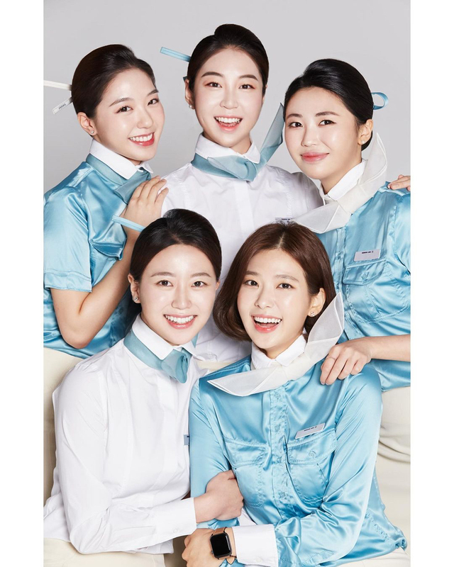 Authentic Korean Air Stewardess Uniform Short-Sleeved Shirt Skirt Jacket Hairpin Scarf