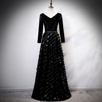 Dress women simple and generous 2021 new thin noble and elegant choral conductor performance evening dress skirt long section