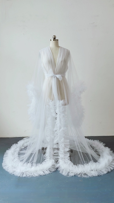 New Style Hollow-Out Performance Dress, Wedding Morning Robe, Bridesmaid Long Gown, Mesh Fairy-Like Loose Dress, Floor-Length Bathrobe