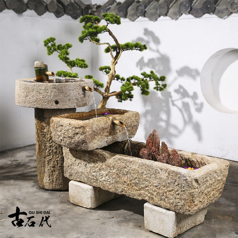 Old stone sink piece rock grinding scenery old stone fish tank raising fish balcony landscape outdoor courtyard sink landscape