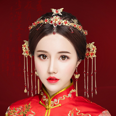 Chinese costume hair accessories Bride Headdress Chinese Wedding Dress Wedding Jewelry Handmade Phoenix Crown Suit Dragon and Phoenix Coat