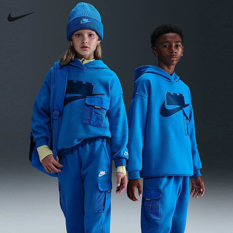 Nike Winter New Style Sweatshirt for Boys and Girls, Lego Collaboration X Lego Super Loose Hoodie Hv6732-470