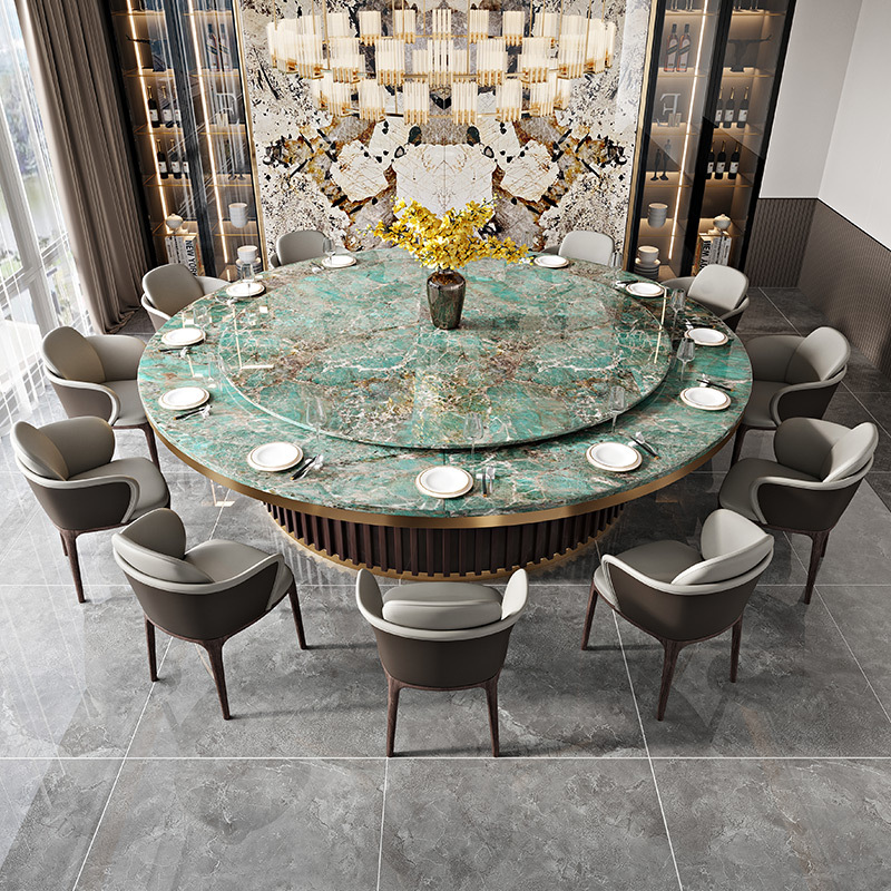 Marble Electric Dining Table Hotel Club Villa Large Apartment Dinner Rotating Large Round Table Amazon Green Dining Table and Chairs