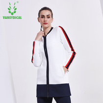 Sports jacket womens autumn and winter long sweater color low collar double zipper shirt top running windproof casual jacket