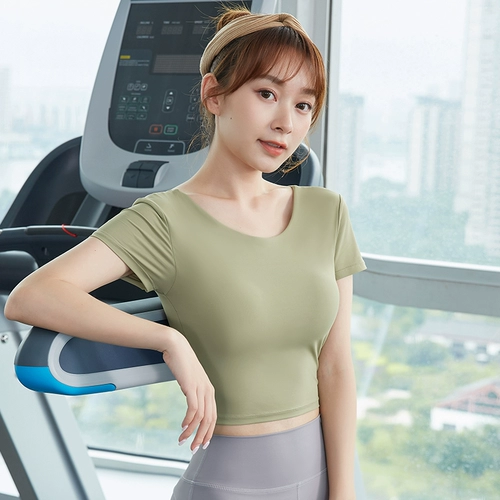 Спортивная одежда для йоги, летний дышащий топ с чашечками, футболка для спортзала, короткий рукав, красивая спина, в обтяжку, для бега