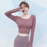 Осенний спортивный лонгслив для йоги, футболка, сексуальный топ с чашечками для тренировок для спортзала, в обтяжку, для бега