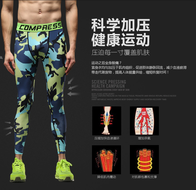 Tenue de sport homme VANSYDICAL Pantalon de remise en forme de camouflage JSCK en LYCRA Lycra - Ref 468030 Image 7